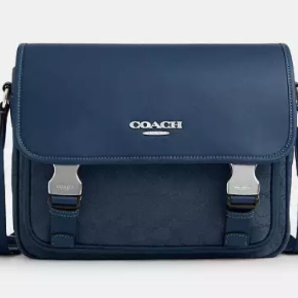 Authentic Coach Racer Messenger Bag In Signature Blue Jacquard - Picture 1 of 4
